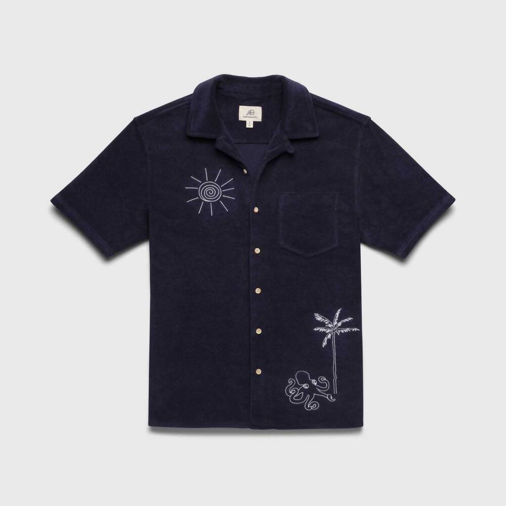 NEW SURFSIDE SUPPLY men's mariner saltwater terry camp collar shirt in navy blaz